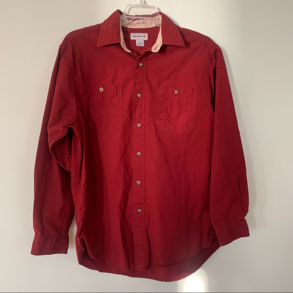 Men’s Carhartt Dark Red L/S Button Down Cotton Shirt L